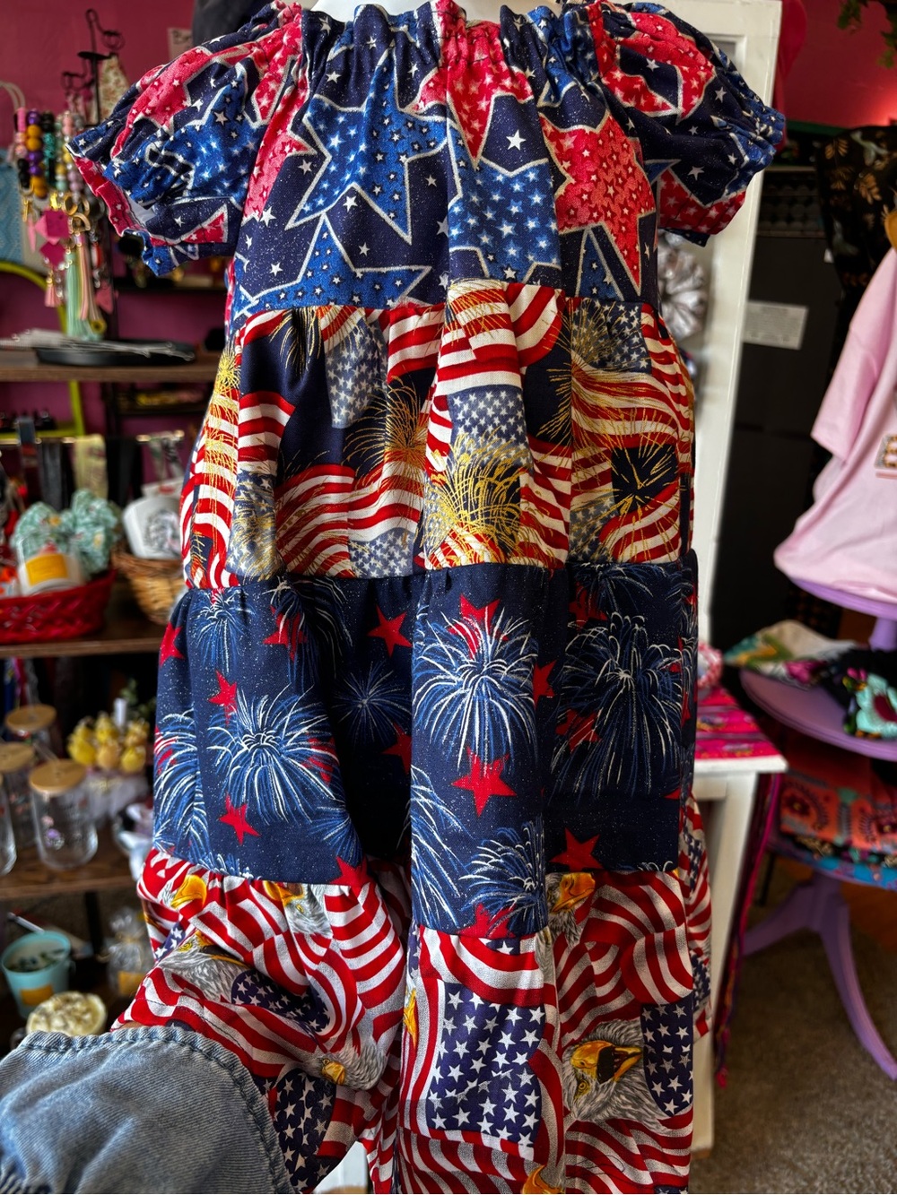 Patriotic Fireworks Tiered Kids Dress - Red, White & Blue